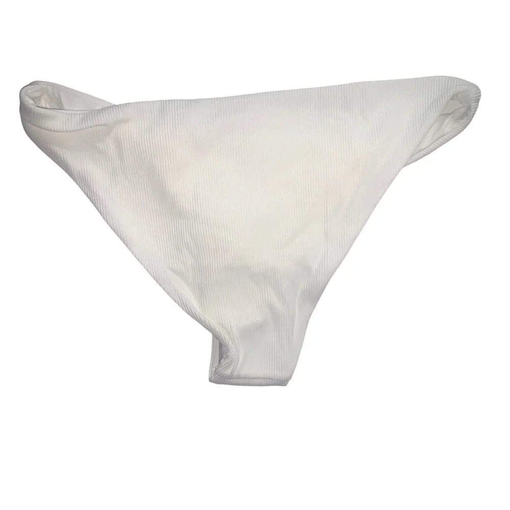 L SPACE Camacho Classic Bikini Bottoms Cream Ribbed High Cut Size S